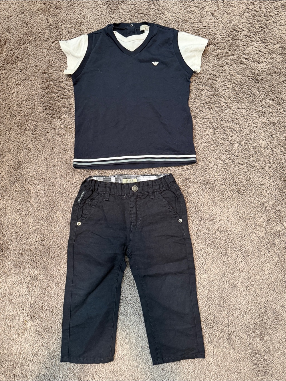 Emporio Armani Navy & White Layered-Look Tee with Navy Pants